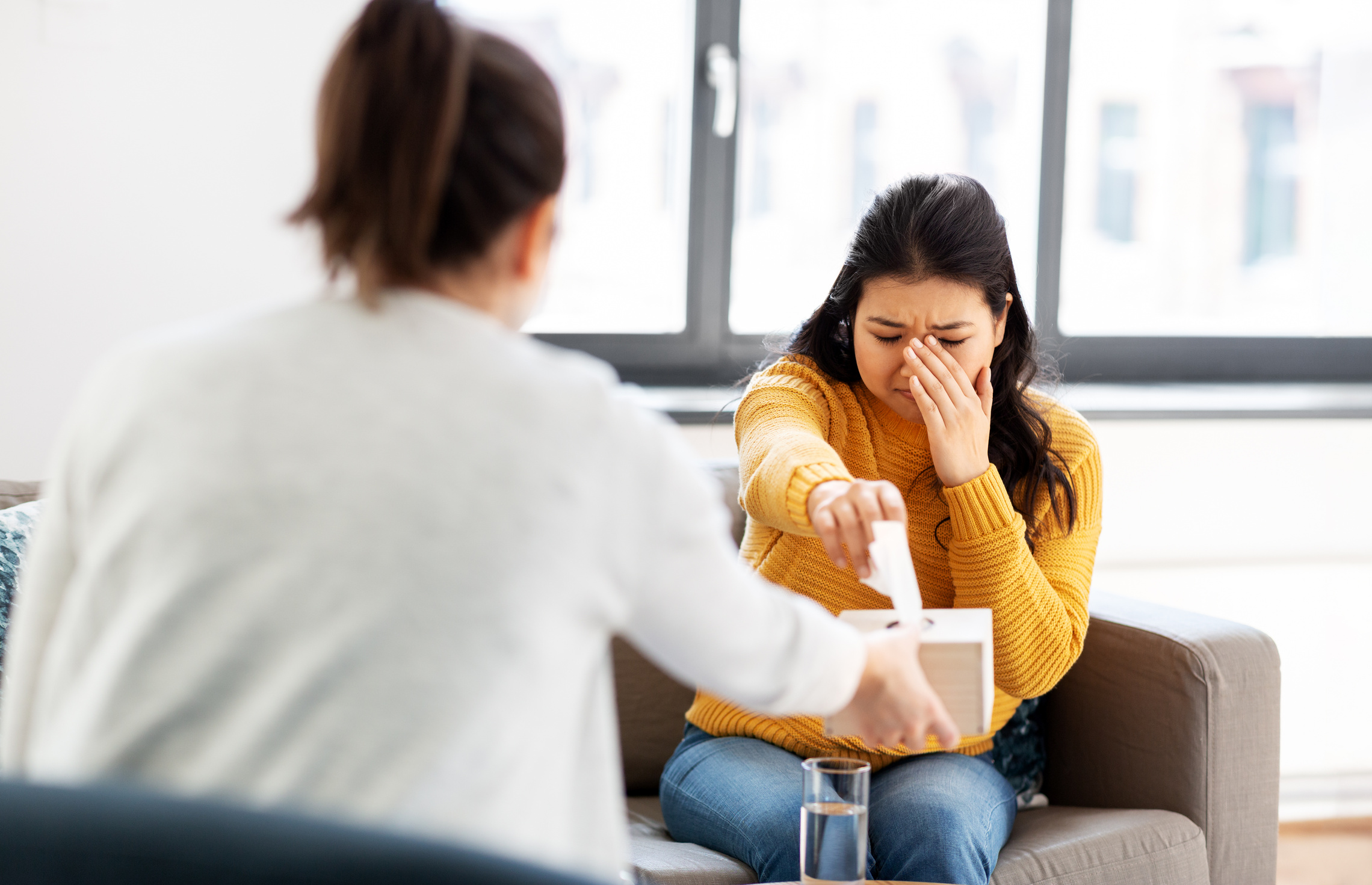 Crying Woman Patient at Psychotherapy Session